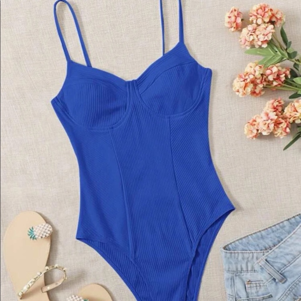Navy blue ribbed bodysuit , never worn